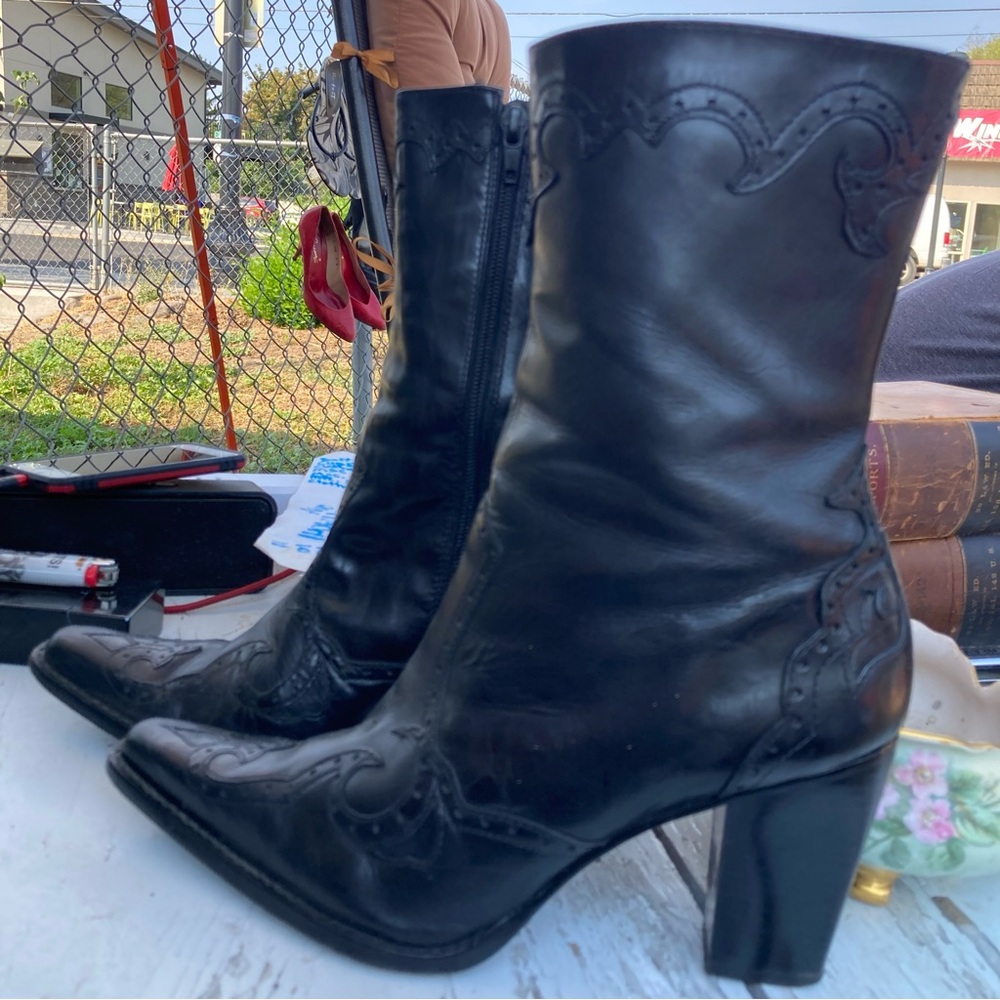 ANTONIO MELANI Leather Black Heeled Boots